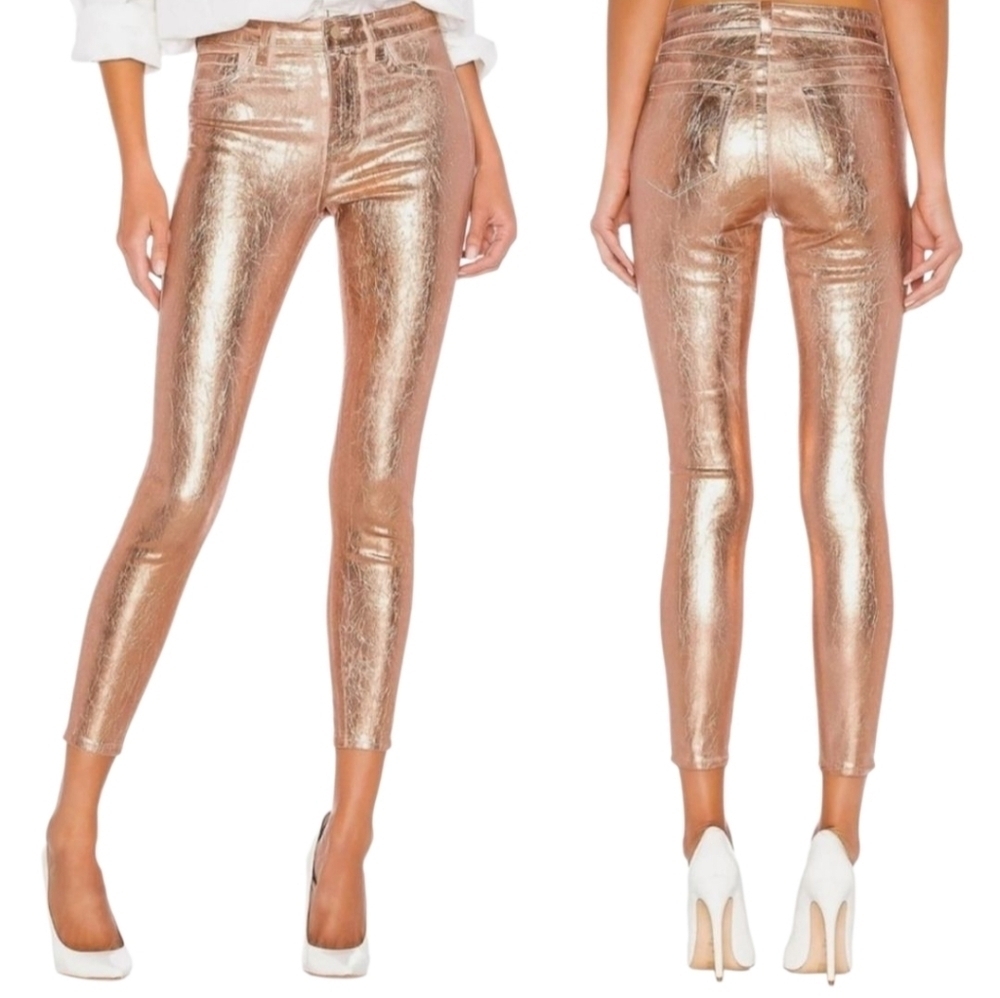 L'AGENCE Margot High-rise Petal Light Rose Gold Foil Ankle Skinny Jeans size 25